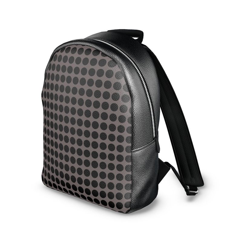 Zoroaster Persian Dots in Gray on Black Leather Backpack Rucksack