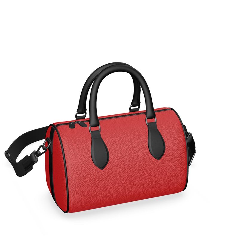 Fiery Red Small Leather Duffle Bag