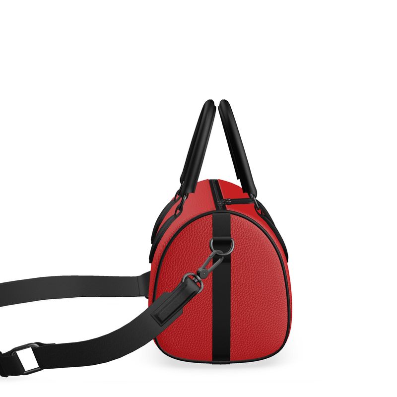 Fiery Red Small Leather Duffle Bag